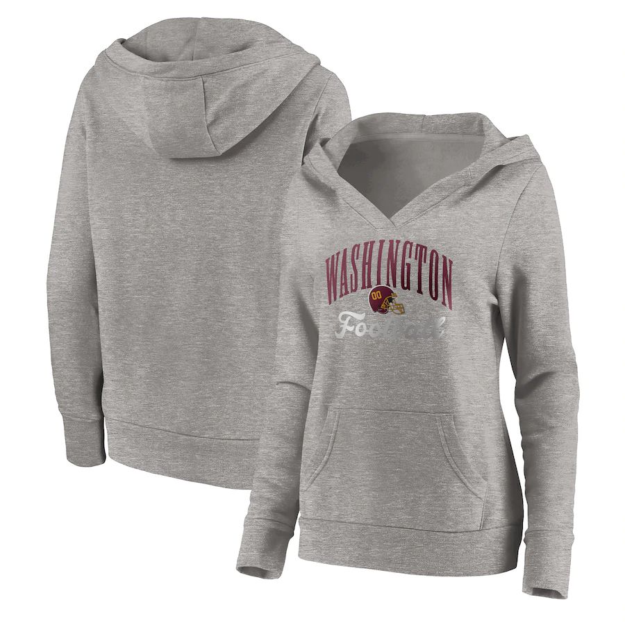 Women Washington Football Team Fanatics Branded Heathered Gray Victory Script V-Neck Pullover Hoodie->women nfl jersey->Women Jersey